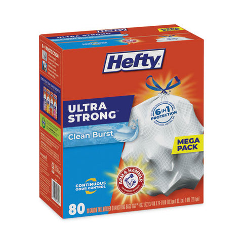 Extra Heavy-duty Ultra Strong Scented Tall Kitchen Bags, Drawstring, 13 Gal, Clean Burst, 23.75" X 24.88", White, 80/box