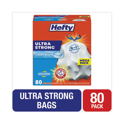 Extra Heavy-duty Ultra Strong Scented Tall Kitchen Bags, Drawstring, 13 Gal, Clean Burst, 23.75" X 24.88", White, 80/box