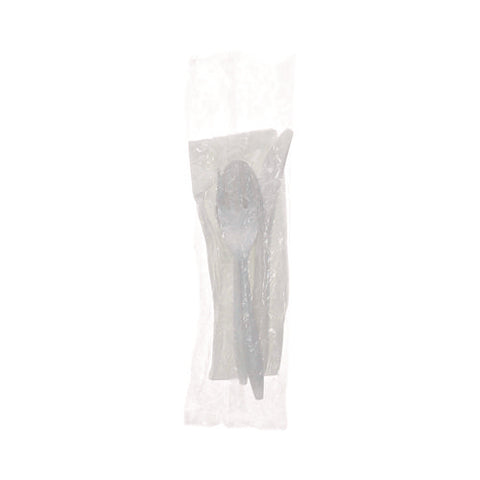 Fieldware Cutlery, Individually Wrapped, Fork, Knife, Teaspoon, Napkin, White, 250/carton