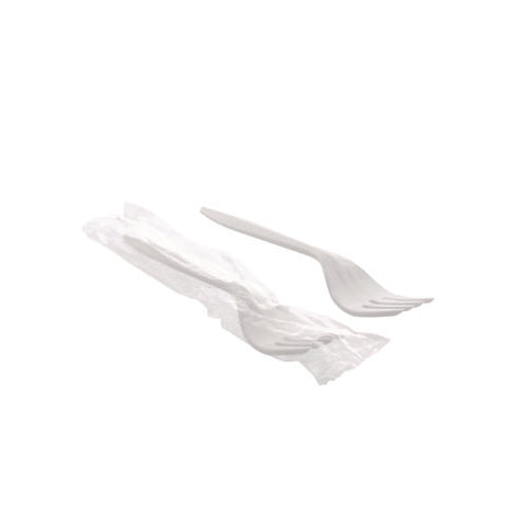 Fieldware Cutlery, Individually Wrapped, Fork, White, 1,000/carton