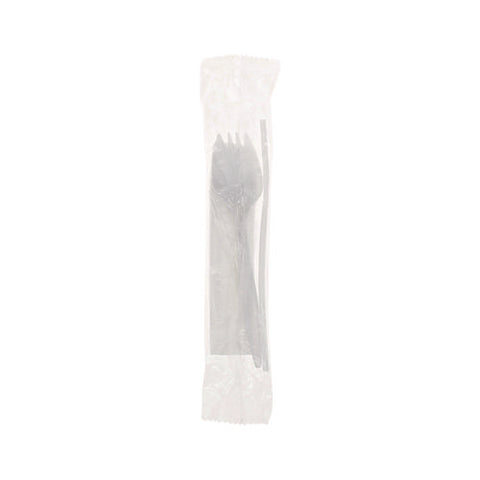 Fieldware Cutlery Kit, 5.5" Spork, 10 X 8 Napkin, Standard Straw, Mediumweight, White, 1,000/carton