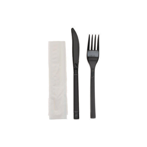 Gardenware Cutlery, Individually Wrapped, Fork, Knife, Napkin, Black, 500/carton