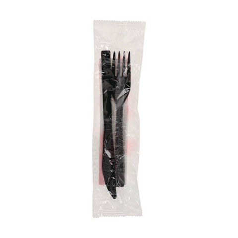 Gardenware Cutlery, Individually Wrapped, Fork, Knife, Napkin, Black, 500/carton