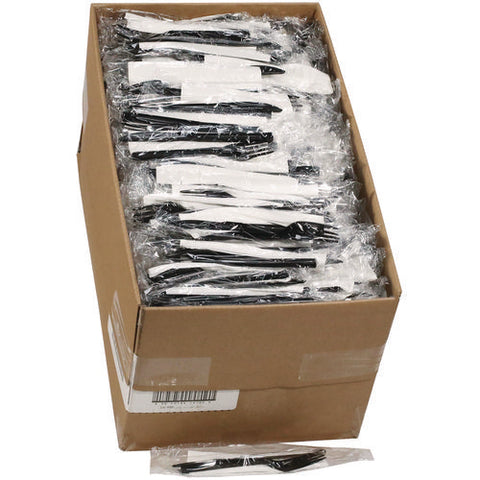 Gardenware Cutlery, Individually Wrapped, Fork, Knife, Napkin, Black, 500/carton