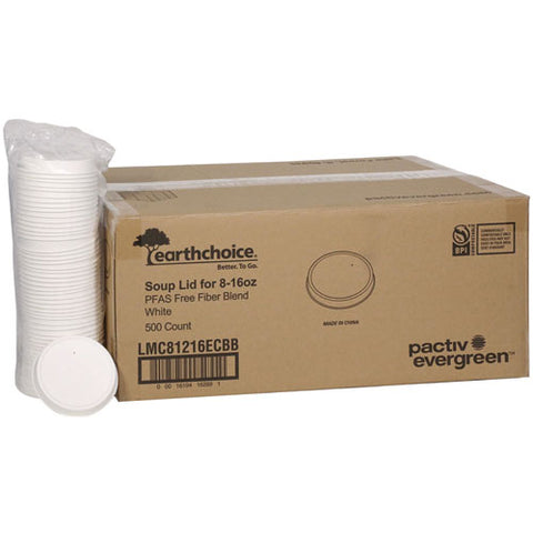 Earthchoice Pfas-free Compostable Soup Cup Lid, For 8-16 Oz Soup Cups, 4" Diameter, White, Sugarcane, 500/carton