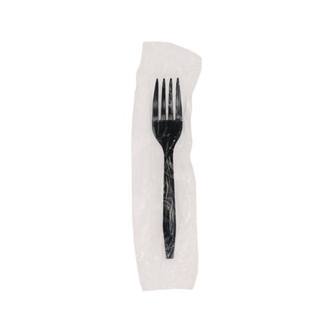 Meadoware Cutlery, Individually Wrapped, Fork, Black, 1,000/carton