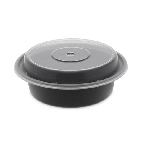 Newspring Versatainer Microwavable Containers, 16 Oz, 6" Diameter, Black/clear, Plastic, 150/carton