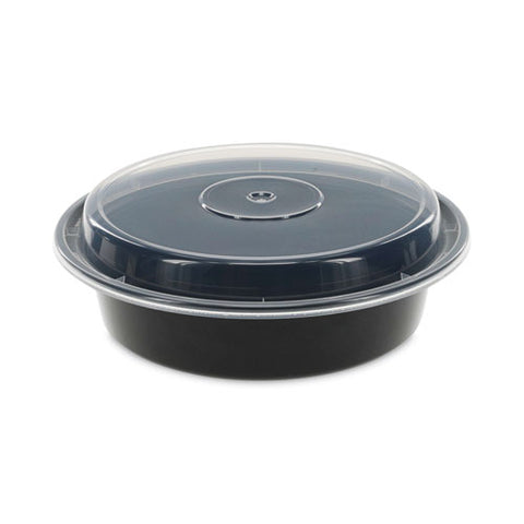 Newspring Versatainer Microwavable Containers, 24 Oz, 7" Diameter, Black/clear, Plastic, 150/carton