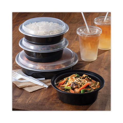 Newspring Versatainer Microwavable Containers, 32 Oz, 7 Diameter X 2 H, Black/clear, Plastic, 150/carton