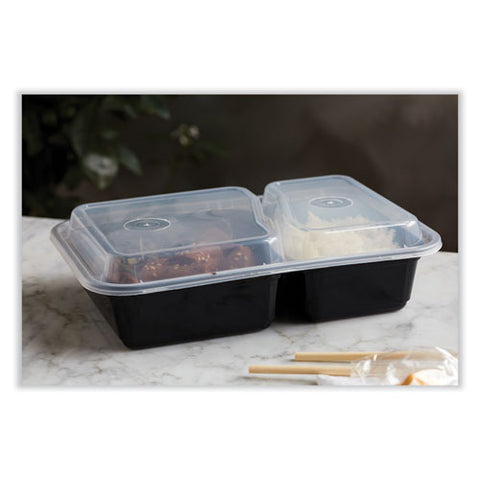 Newspring Versatainer Microwavable Containers, Rectangular, 2-compartment, 30 Oz, 6 X 8.5 X 2.5, Black/clear, Plastic, 150/ct