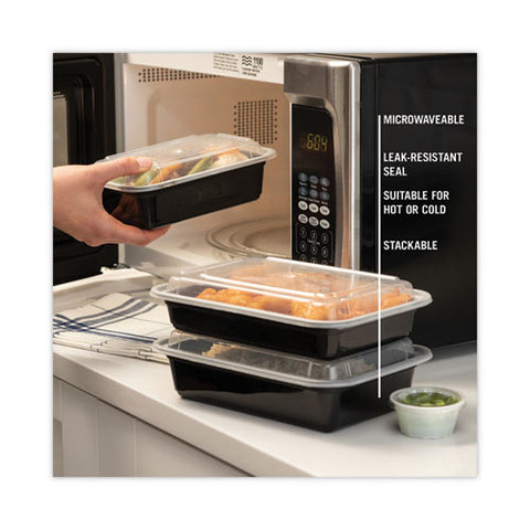 Newspring Versatainer Microwavable Containers, 38 Oz, 8.8 X 6 X 2.5, Black/clear, Plastic, 150/carton