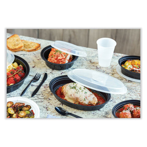 Newspring Versatainer Microwavable Containers, Oval, 24 Oz, 9.1 X 6.7 X 1.45, Black/clear, Plastic, 150/carton