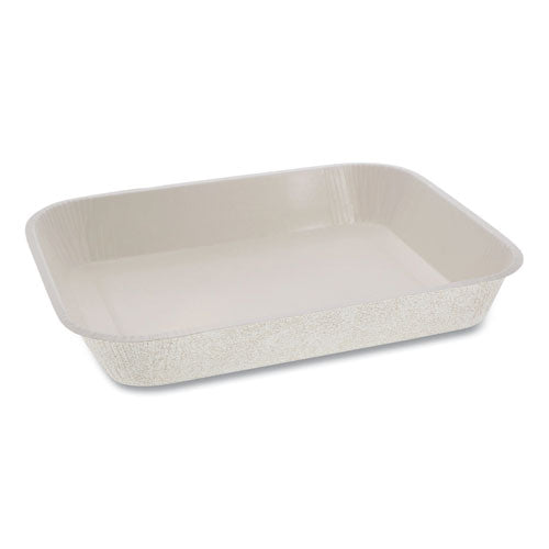 Pressware Classic Stoneware Dual-ovenable Paperboard Tray, 45 Oz, 9.97 X 7.47 X 1.5, White With Brown Specks, 250/carton