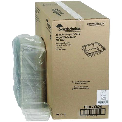 Earthchoice Tamper Evident Recycled Hinged Lid Deli Container, 24 Oz, 7.25 X 6.37 X 2, Clear, Plastic, 231/carton