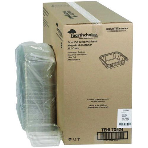 Earthchoice Tamper Evident Recycled Hinged Lid Deli Container, 24 Oz, 7.25 X 6.37 X 2, Clear, Plastic, 231/carton