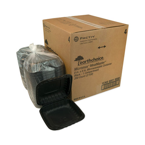 Earthchoice Smartlock Microwavable Mfpp Hinged Lid Container, 8.31 X 8.35 X 3.1, Black, Plastic, 200/carton