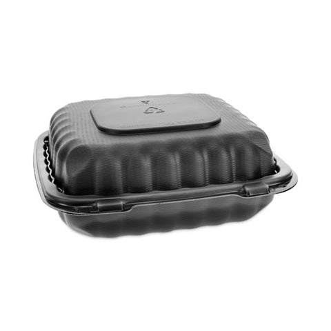 Earthchoice Smartlock Microwavable Mfpp Hinged Lid Container, 8.31 X 8.35 X 3.1, Black, Plastic, 200/carton