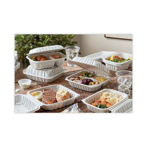 Earthchoice Vented Microwavable Mfpp Hinged Lid Container, 2-compartment, 9 X 6 X 3.1, White, Plastic, 170/carton