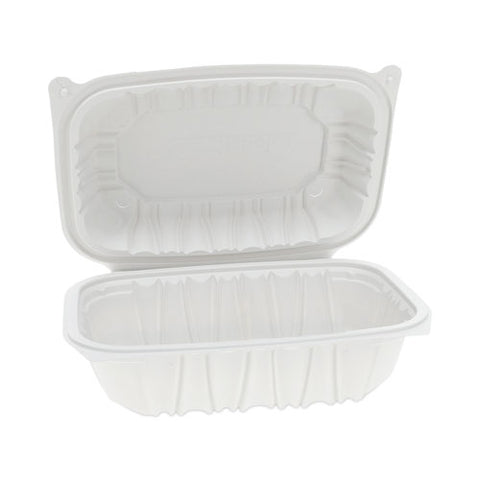 Earthchoice Vented Microwavable Mfpp Hinged Lid Container, 9 X 6 X 3.1, White, Plastic, 170/carton