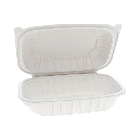 Earthchoice Vented Microwavable Mfpp Hinged Lid Container, 9 X 6 X 2.75, White, Plastic, 170/carton