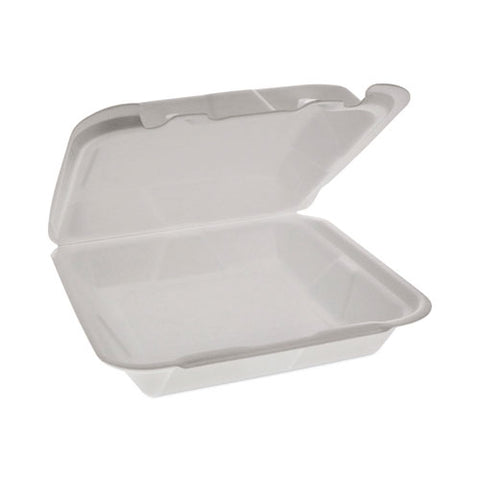 Foam Hinged Lid Container, Dual Tab Lock Happy Face, 8 X 7.75 X 2.25, White, 200/carton