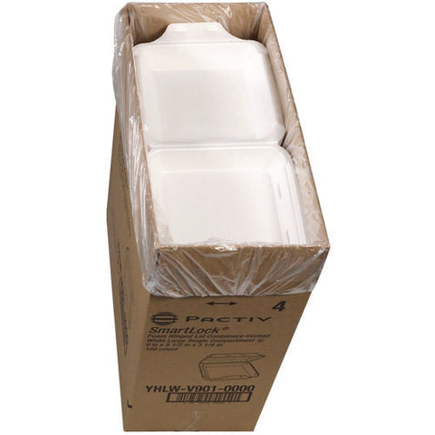 Smartlock Vented Foam Hinged Lid Container, 9 X 9.5 X 3.3, White, 150/carton