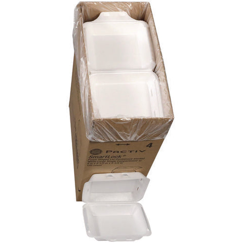 Smartlock Vented Foam Hinged Lid Container, 9 X 9.5 X 3.3, White, 150/carton