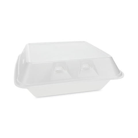 Smartlock Vented Foam Hinged Lid Container, 3-compartment, 9 X 9.25 X 3.25, White, 150/carton