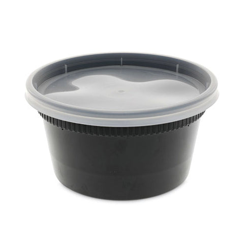 Newspring Delitainer Microwavable Container, 12 Oz, 4.55" Diameter X 2.45"h, Black/clear, 240/carton