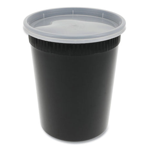 Newspring Delitainer Microwavable Container, 32 Oz, 4.55 X 4.55 X 5.55, Black/clear, Plastic, 240/carton