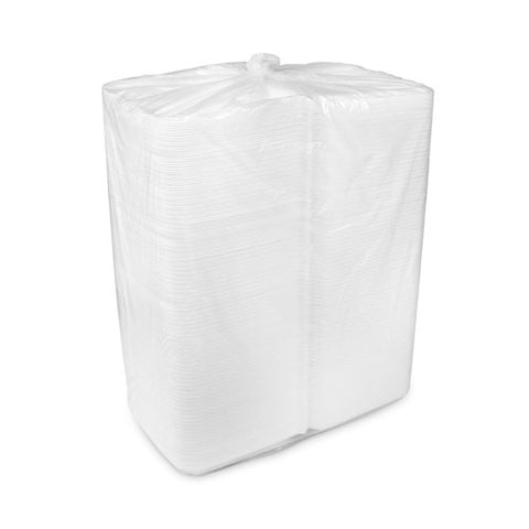 Vented Foam Hinged Lid Container, Dual Tab Lock, 9.13 X 9 X 3.25, White, 150/carton