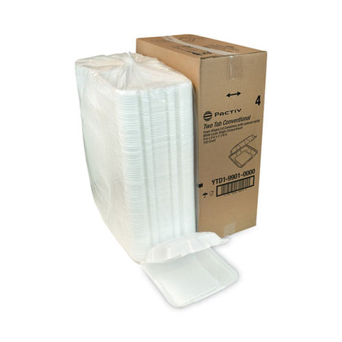 Vented Foam Hinged Lid Container, Dual Tab Lock, 9.13 X 9 X 3.25, White, 150/carton