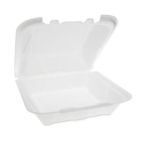 Vented Foam Hinged Lid Container, Dual Tab Lock, 9.13 X 9 X 3.25, White, 150/carton