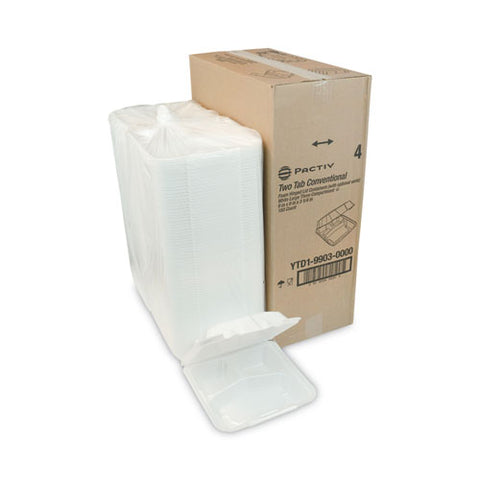 Vented Foam Hinged Lid Container, Dual Tab Lock, 3-compartment, 9.13 X 9 X 3.25, White, 150/carton