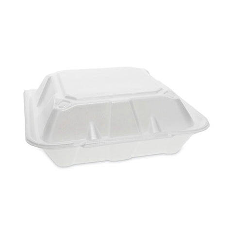 Vented Foam Hinged Lid Container, Dual Tab Lock, 3-compartment, 9.13 X 9 X 3.25, White, 150/carton