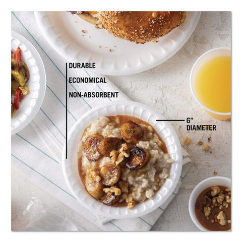 Placesetter Satin Non-laminated Foam Dinnerware,  Plate, 6" Dia, White, 1,000/carton
