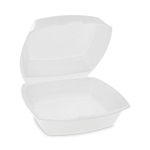 Foam Hinged Lid Container, Single Tab Lock, 6.38 X 6.38 X 3, White, 500/carton