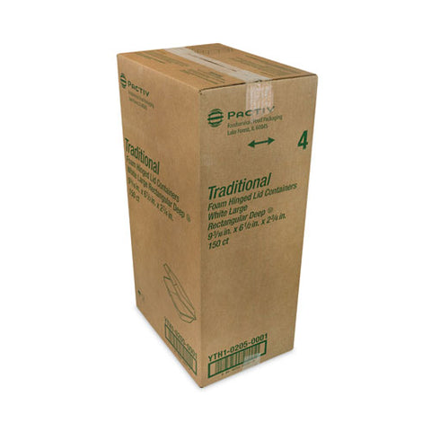 Foam Hinged Lid Container, Single Tab Lock #205 Utility, 9.19 X 6.5 X 2.75, White, 150/carton