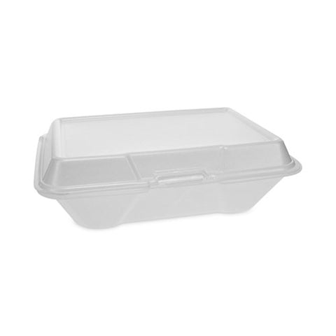 Foam Hinged Lid Container, Single Tab Lock #205 Utility, 9.19 X 6.5 X 2.75, White, 150/carton