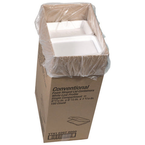 Conventional Foam Hinged Lid Container, Very Shallow, 9 X 6.5 X 1.3, White, 150/carton