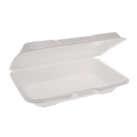 Conventional Foam Hinged Lid Container, Very Shallow, 9 X 6.5 X 1.3, White, 150/carton