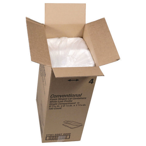 Conventional Foam Hinged Lid Container, Very Shallow, 9 X 6.5 X 1.3, White, 150/carton