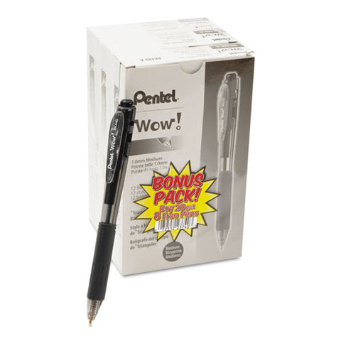 Wow! Ballpoint Pen Value Pack, Retractable, Medium 1 Mm, Black Ink, Smoke/black Barrel, 36/pack