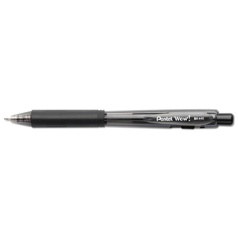 Wow! Ballpoint Pen, Retractable, Medium 1 Mm, Black Ink, Smoke/black Barrel, Dozen