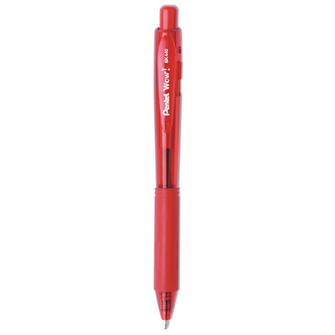 Wow! Ballpoint Pen, Retractable, Medium 1 Mm, Red Ink, Translucent Red/red Barrel, Dozen