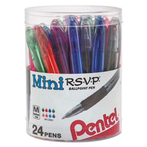 R.s.v.p. Mini Ballpoint Pen, Stick, Medium 1 Mm, Assorted Ink And Barrel Colors, 24/pack