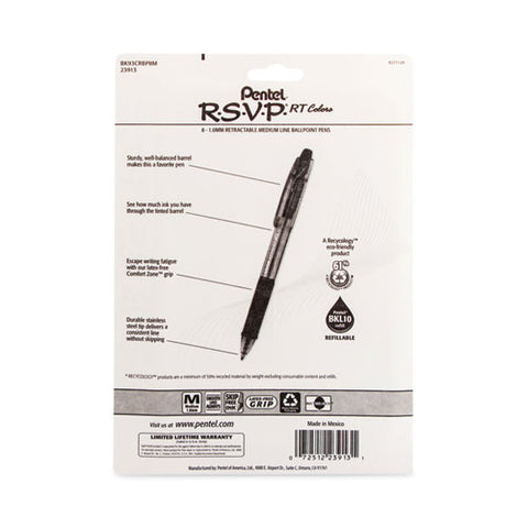 R.s.v.p. Rt Ballpoint Pen, Retractable, Medium 1 Mm, Assorted Ink Colors, Clear Barrel, 8/pack