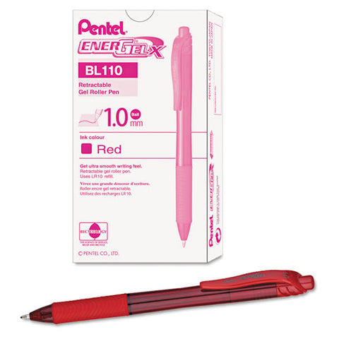 Energel-x Gel Pen, Retractable, Bold 1 Mm, Red Ink, Translucent Red/red Barrel, Dozen