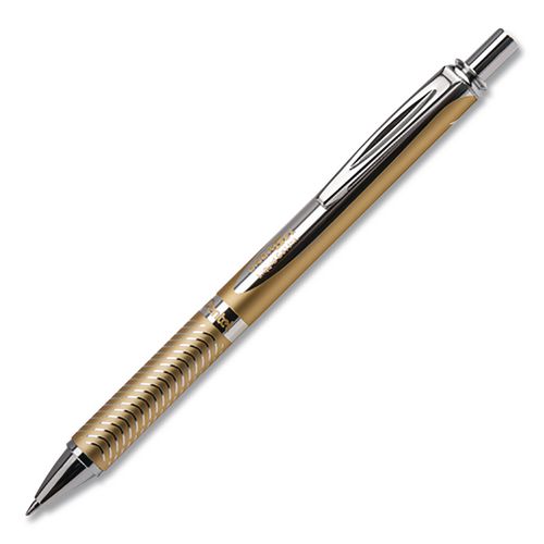 Energel Alloy Premium Gel Pen, Retractable, Medium 0.7 Mm, Black Ink, Gold Barrel
