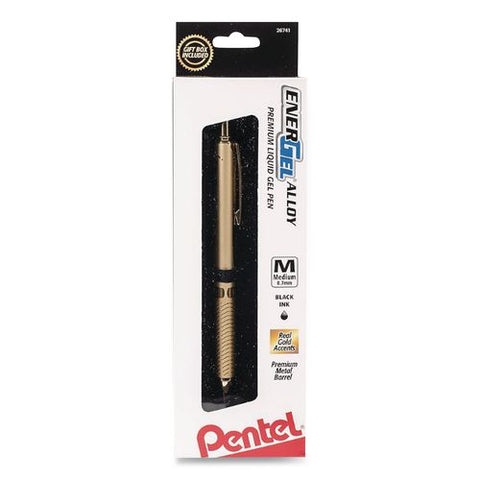 Energel Alloy Premium Gel Pen, Retractable, Medium 0.7 Mm, Black Ink, Gold Barrel